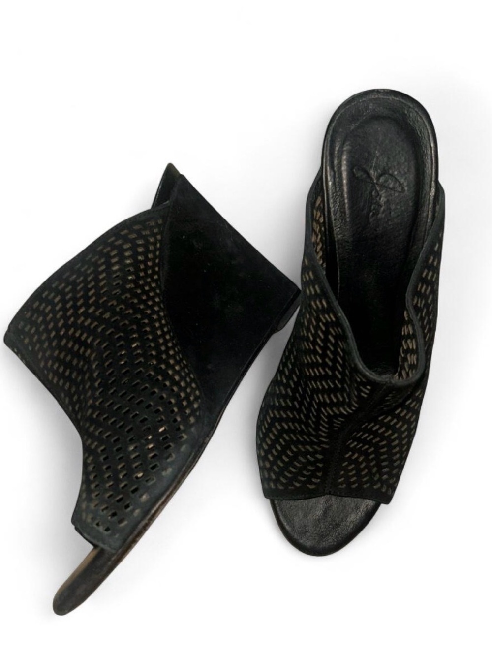 Black Perforated Open-Toe Mule - Women